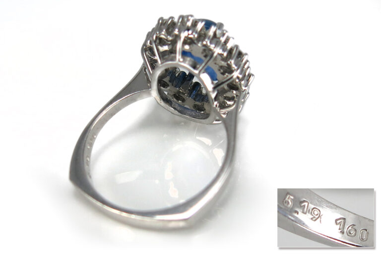 Ring 1 Saphir 5,19ct + 12 G/VVSI 585 Weißgold [BRORS 15034]