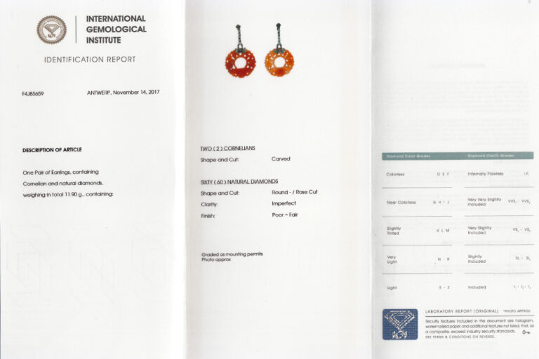 Ohrstecker Karneol Diamanten Platin 750 Weißgold IGI Gutachten [BRORS 15461]