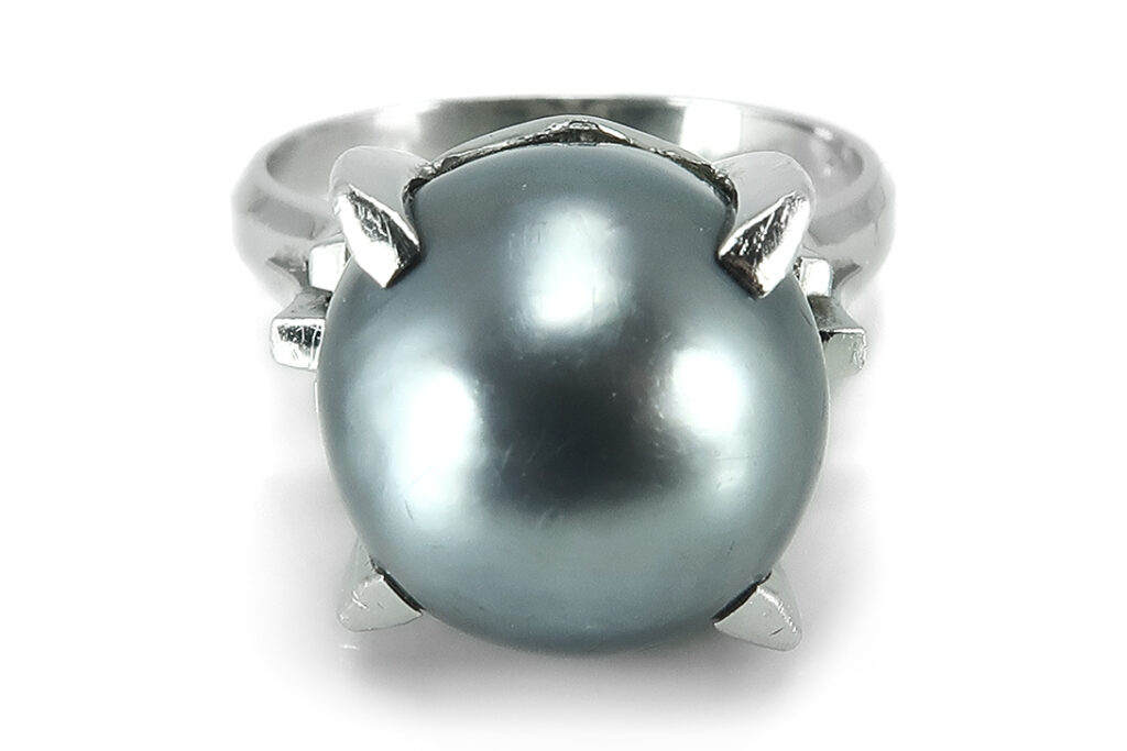 Mikimoto Perle Natur Black Ring 900 Platin Gr 52 [BRORS 16965]