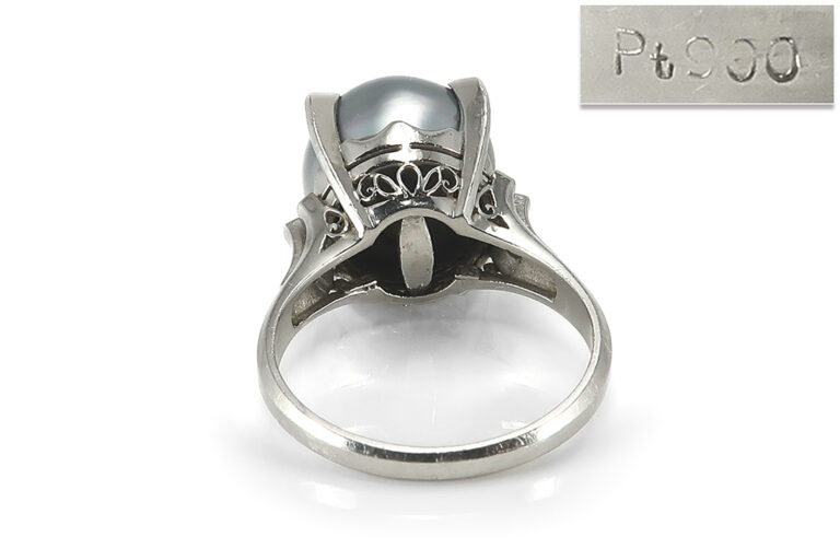 Mikimoto Perle Natur Black Ring 900 Platin Gr 52 [BRORS 16965]