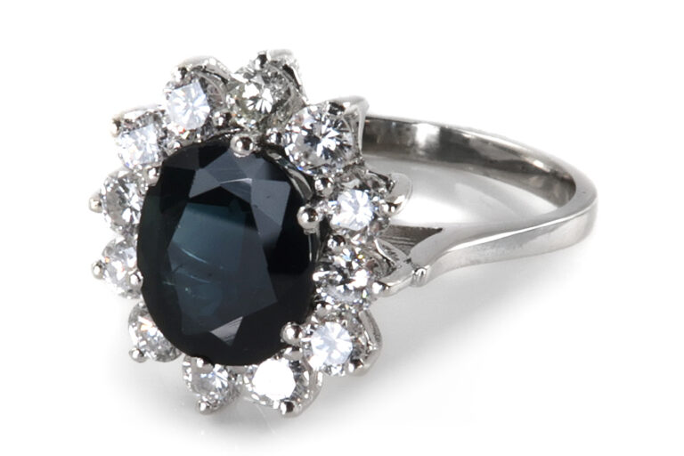 Juwelier Rüschenbeck Ring 12 Brillanten 1 Saphir 585 Weißgold [BRORS 18987]