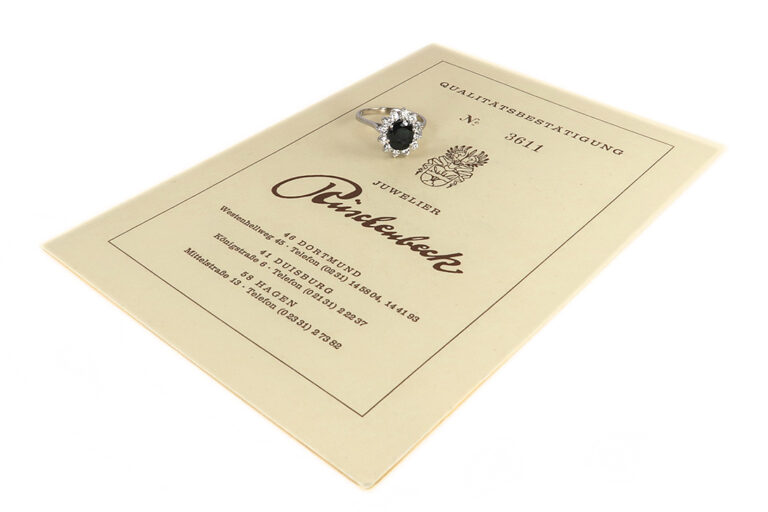 Juwelier Rüschenbeck Ring 12 Brillanten 1 Saphir 585 Weißgold [BRORS 18987]