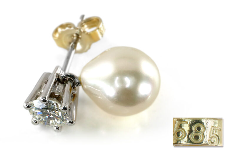 Ohrstecker Salzwasser Perlen Tropfen 2 Brillanten ca. 0,8 ct 750er [BRORS 19481]