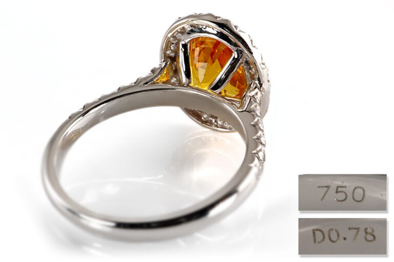 Ring orange gelber Saphir 3,59 Karat 32 Brillanten 750 Gold DSEF [BRORS 20408]