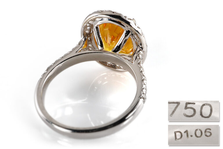 Ring orange gelber Saphir 4,88 Karat 32 Brillanten 750 Gold DSEF [BRORS 20409]