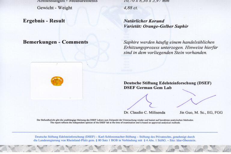 Ring orange gelber Saphir 4,88 Karat 32 Brillanten 750 Gold DSEF [BRORS 20409]