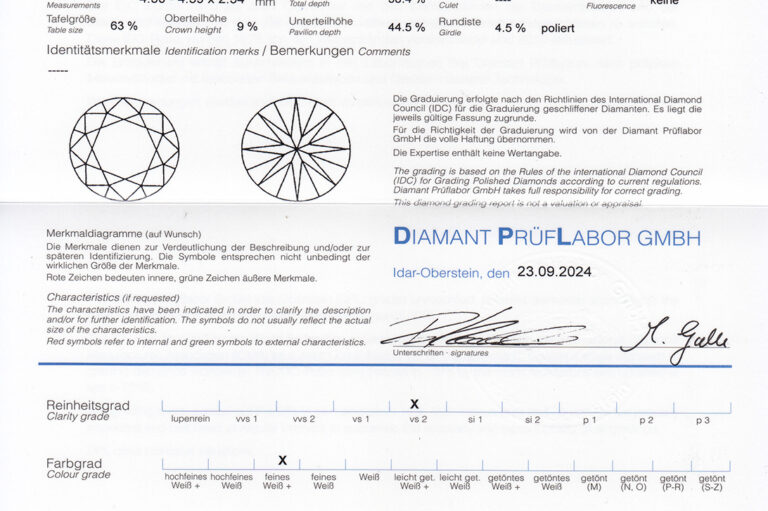 Solitär Ohrstecker 2 Brillanten 0,56 ct F/VS2 750 Gold DPL [BRORS 20412]