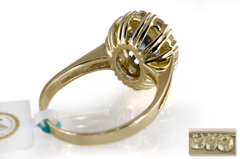 Ring Saphir 3,0 ct + 12 Brillanten 1,2 ct 585 Gelbgold IGI Gr 55 [BRORS 20422]