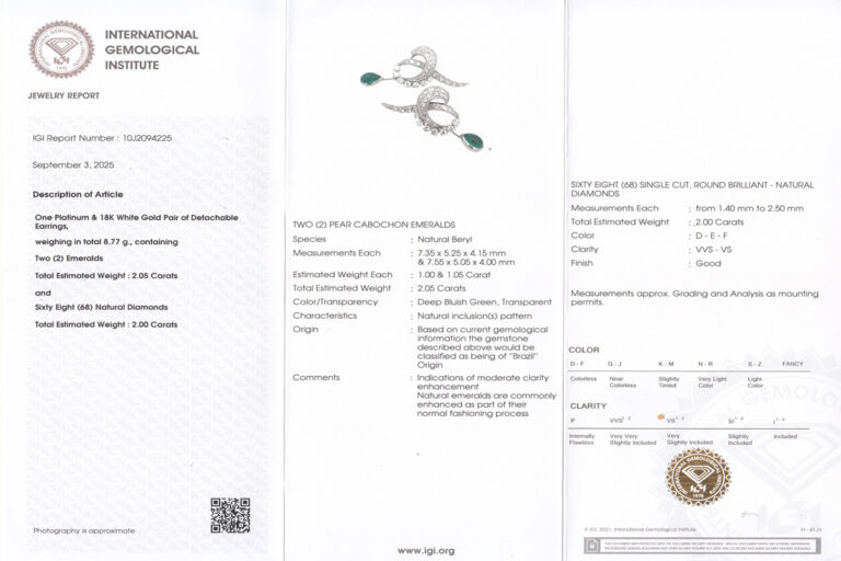Ohrstecker 2 Smaragde 2,05 ct + 68 Brillanten 2,0 ct IGI Gutachten [BRORS 20425]