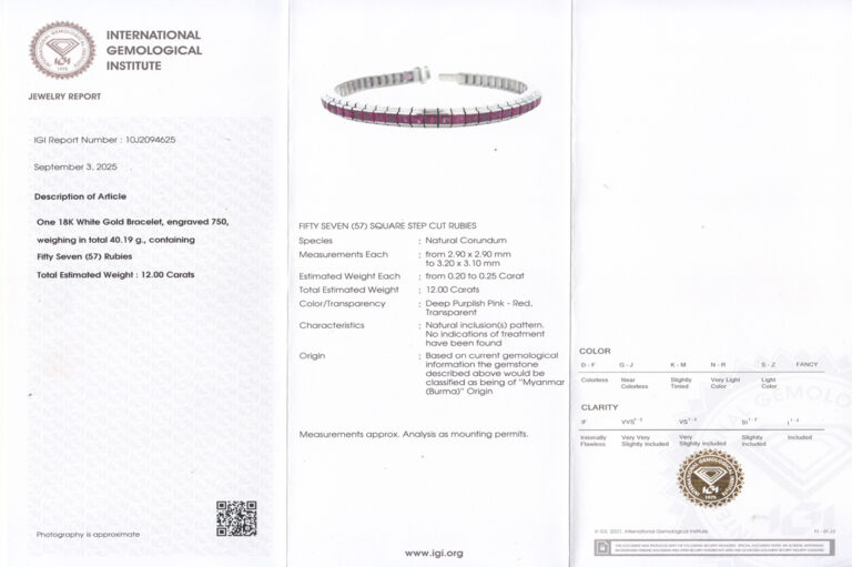Armband Burma Rubine unbehandelt 12,0 ct ! 750 Weißgold IGI [BRORS 20429]