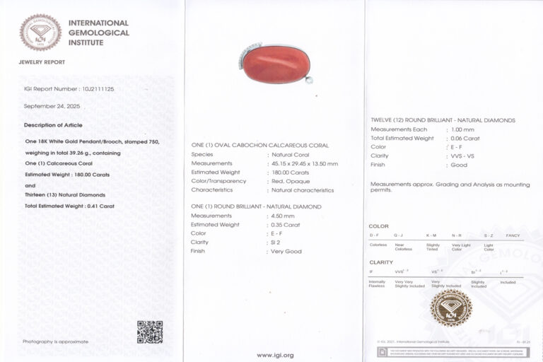 Anhänger große Koralle 180 ct + 14 Brillanten Gold Handarbeit IGI [BRORS 18252]