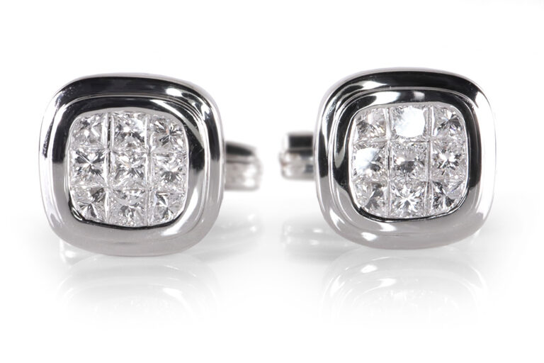 Manschettenknöpfe 18 Diamanten Princess Cut 1,9 ct 750 Weißgold [BRORS 19552]