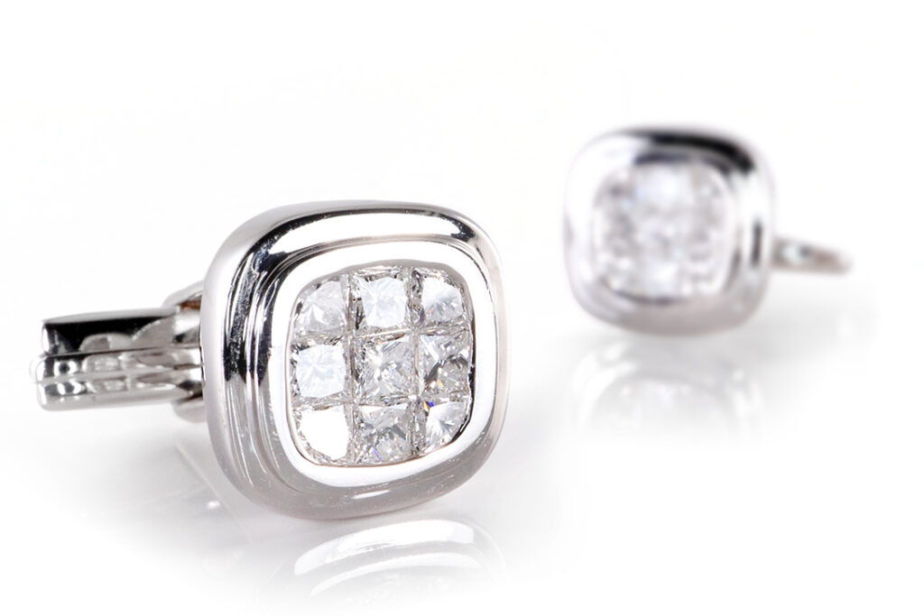 Manschettenknöpfe 18 Diamanten Princess Cut 1,9 ct 750 Weißgold [BRORS 19552]