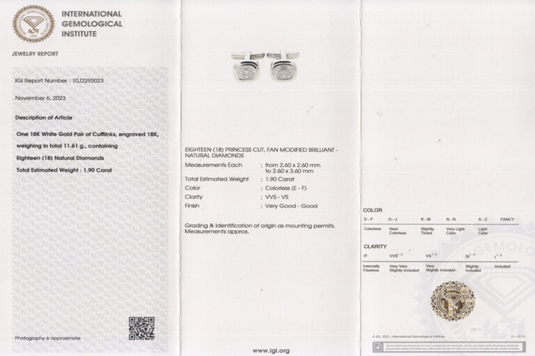 Manschettenknöpfe 18 Diamanten Princess Cut 1,9 ct 750 Weißgold [BRORS 19552]