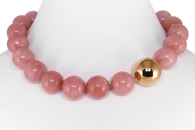 FRANZEN Collier Pink Andenopal Kugelkette 750 Gelbgold [BRORS 19567]