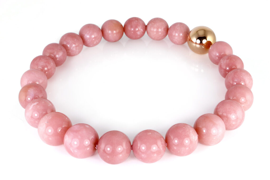 FRANZEN Collier Pink Andenopal Kugelkette 750 Gelbgold [BRORS 19567]