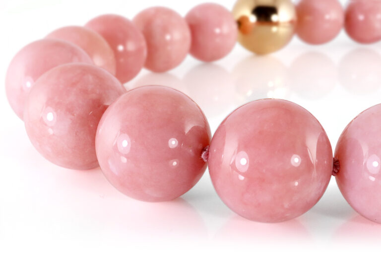 FRANZEN Collier Pink Andenopal Kugelkette 750 Gelbgold [BRORS 19567]