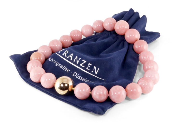 FRANZEN Collier Pink Andenopal Kugelkette 750 Gelbgold [BRORS 19567]
