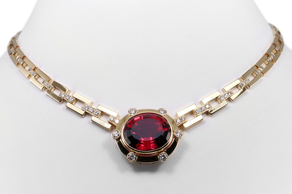 Michel GERARD Paris Collier großer Turmalin 24 ct +109 Brillanten [BRORS 19798]