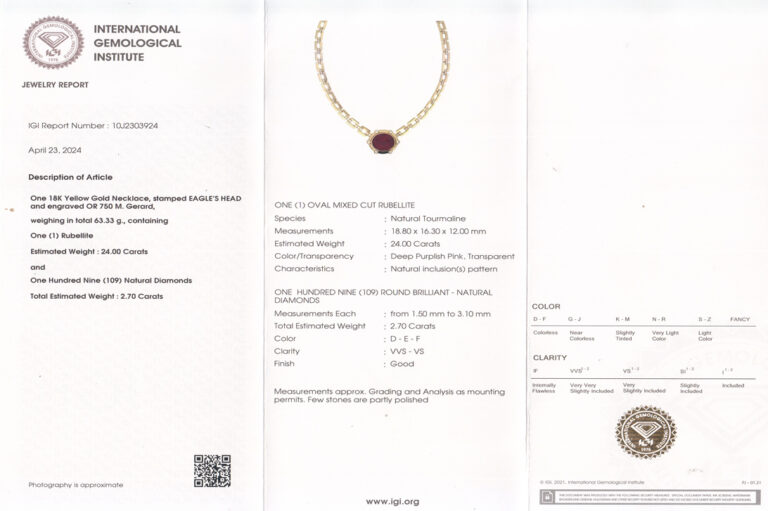 Michel GERARD Paris Collier großer Turmalin 24 ct +109 Brillanten [BRORS 19798]