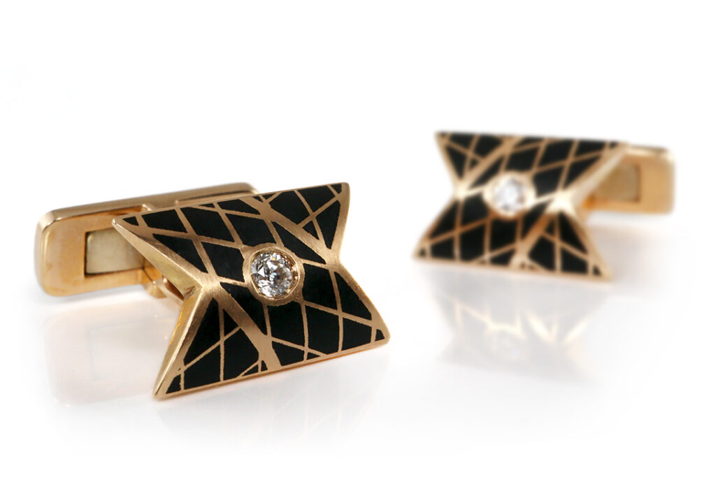 Leo Wittwer Manschettenknöpfe aus 750 Gold mit Diamanten & Emaille [BRORS 20439]