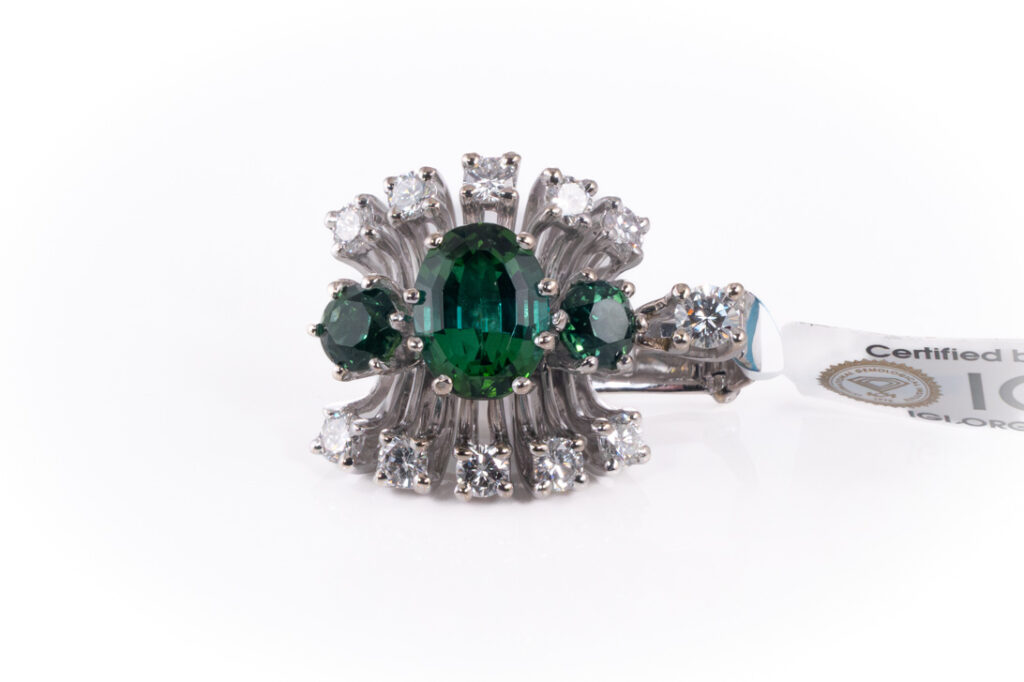 Perlen Clip Anhänger Verdelith 3,6 ct + 11 Brillanten 1,25 ct IGI [BRORS 20445]
