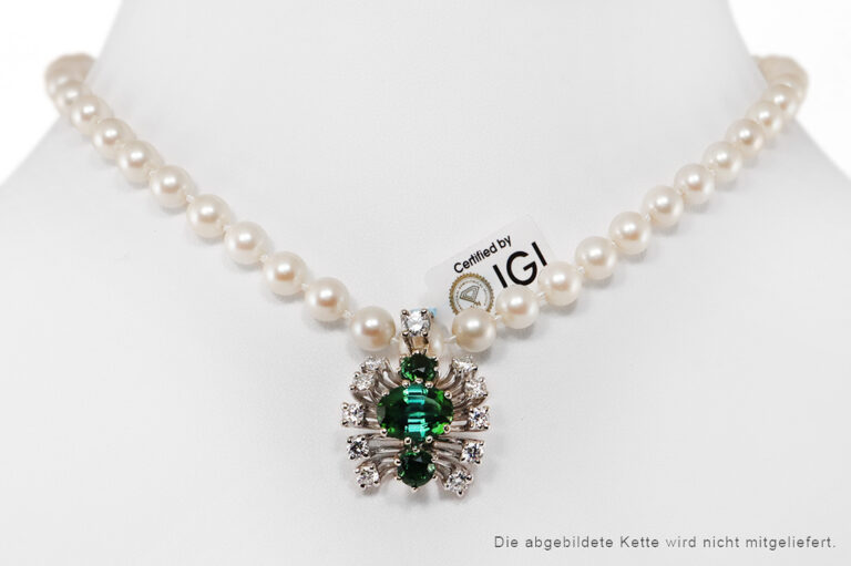 Perlen Clip Anhänger Verdelith 3,6 ct + 11 Brillanten 1,25 ct IGI [BRORS 20445]