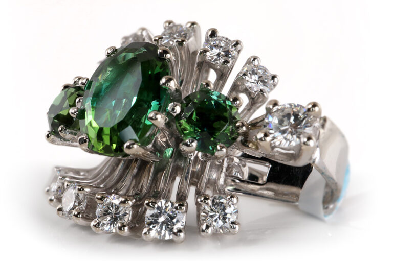 Perlen Clip Anhänger Verdelith 3,6 ct + 11 Brillanten 1,25 ct IGI [BRORS 20445]