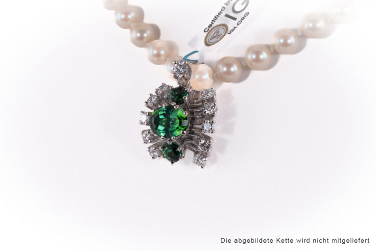 Perlen Clip Anhänger Verdelith 3,6 ct + 11 Brillanten 1,25 ct IGI [BRORS 20445]