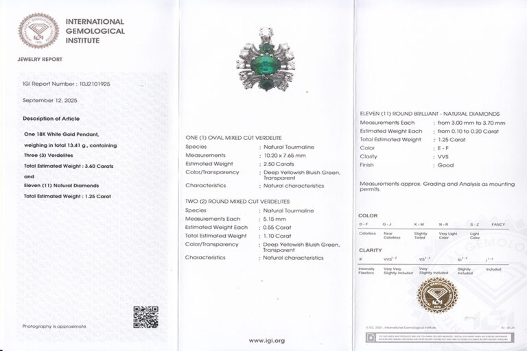 Perlen Clip Anhänger Verdelith 3,6 ct + 11 Brillanten 1,25 ct IGI [BRORS 20445]