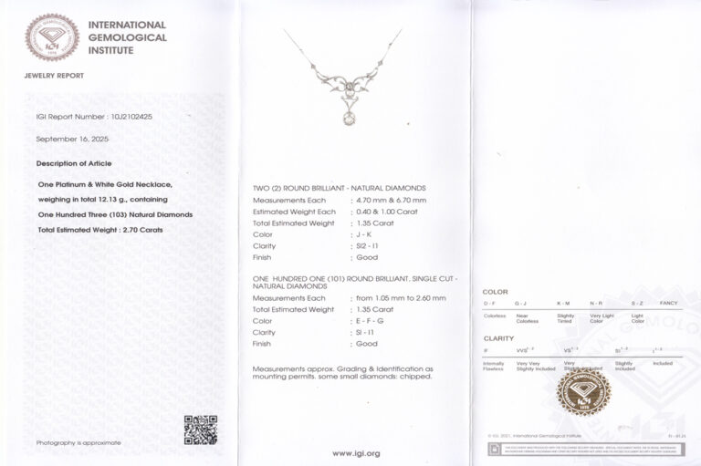 Collier mit 103 Diamanten ca. 2,70 ct. 950 Platin + Gold IGI [BRORS 20449]