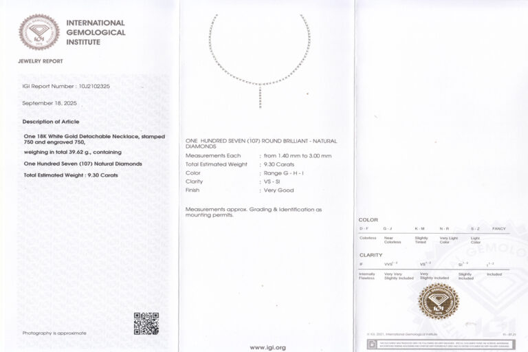 Collier mit Anhänger 107 Brillanten ca. 9,30 ct 750 Weißgold IGI [BRORS 20450]