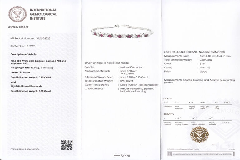 Armband 7 Rubine 0,90 ct + 8 Brillanten 0,80 ct E-F/VVS-VS IGI [BRORS 20454]