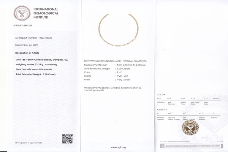 Collier 62 Brillanten 5,3 ct RIVER - Top Wesselton 750 Gold IGI [BRORS 20459]