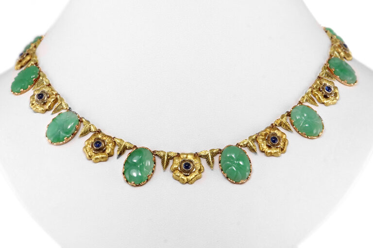 Collier *Bvccellati* Jade + 12 Saphire 750 Gold IGI Gutachten [BRORS 20470]