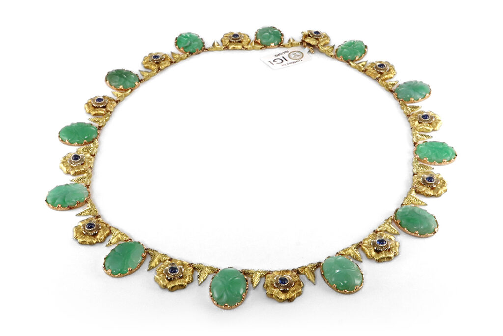 Collier *Bvccellati* Jade + 12 Saphire 750 Gold IGI Gutachten [BRORS 20470]