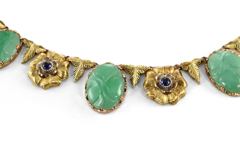 Collier *Bvccellati* Jade + 12 Saphire 750 Gold IGI Gutachten [BRORS 20470]