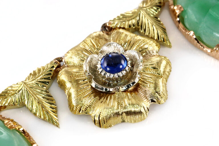 Collier *Bvccellati* Jade + 12 Saphire 750 Gold IGI Gutachten [BRORS 20470]