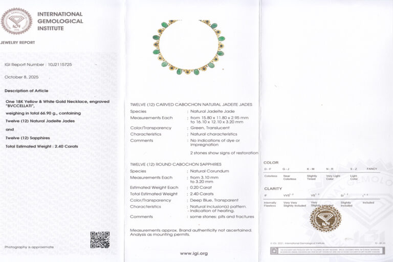 Collier *Bvccellati* Jade + 12 Saphire 750 Gold IGI Gutachten [BRORS 20470]