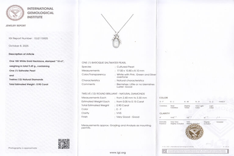 Kette Anhänger Salzwasser Perle 12 Brillanten 750 Weißgold IGI [BRORS 20471]