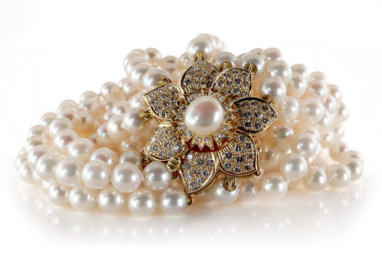 Salzwasser Perlen Collier + 86 Brillanten 1,90 ct 750 IGI [BRORS 20474]