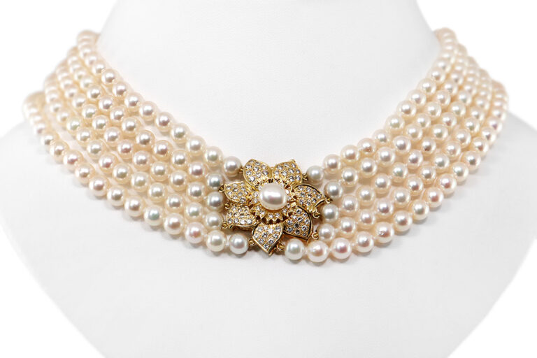 Salzwasser Perlen Collier + 86 Brillanten 1,90 ct 750 IGI [BRORS 20474]