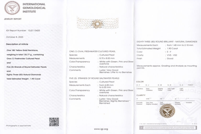 Salzwasser Perlen Collier + 86 Brillanten 1,90 ct 750 IGI [BRORS 20474]