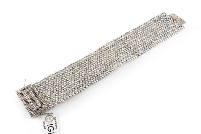 Armband 930 Salzwasser Perlen + 82 Diamanten 930 Weißgold IGI [BRORS 20478]