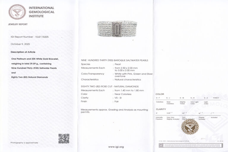 Armband 930 Salzwasser Perlen + 82 Diamanten 930 Weißgold IGI [BRORS 20478]