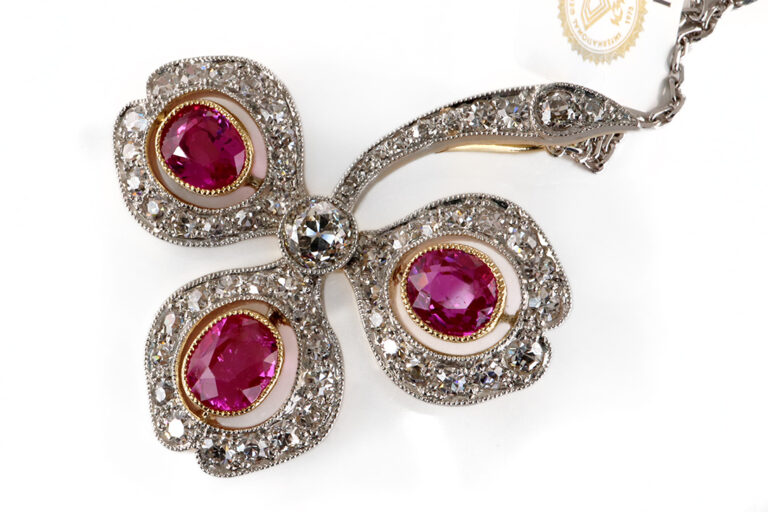 Kette Anhänger 3 Pinke Sapphire Burma Diamanten 585 Gold PL IGI [BRORS 20479]