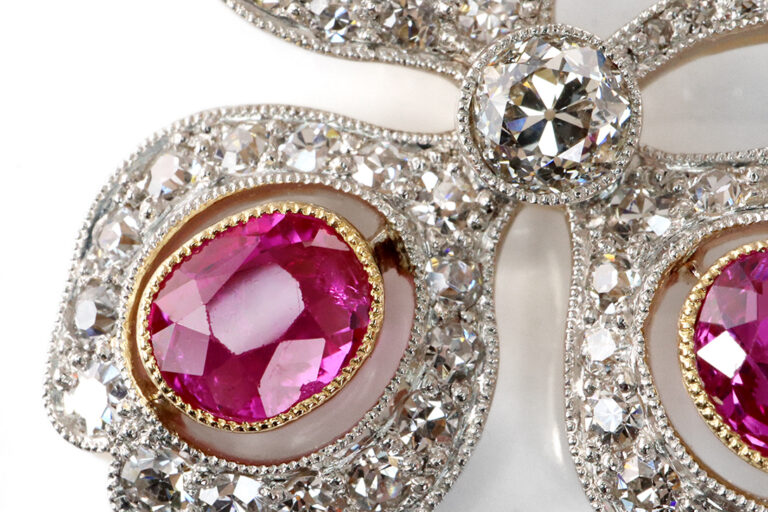 Kette Anhänger 3 Pinke Sapphire Burma Diamanten 585 Gold PL IGI [BRORS 20479]