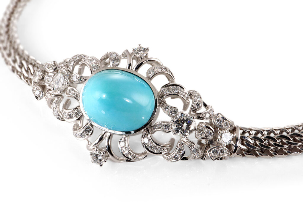 Collier 1 Türkis ca. 20,0 ct + 80 Diamantgen ca. 3,20 ct + IGI [BRORS 20481]