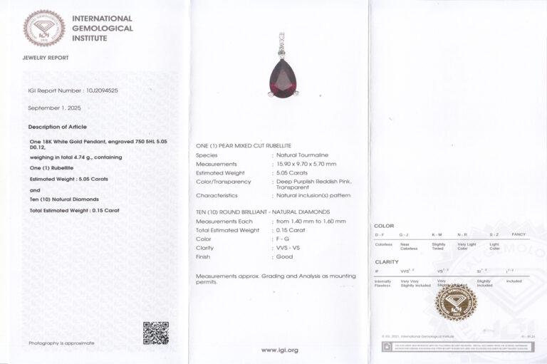 Clip Anhänger 1 Rubellite 5,05 ct + 10 Brillanten 0,15 ct IGI [BRORS 20495]