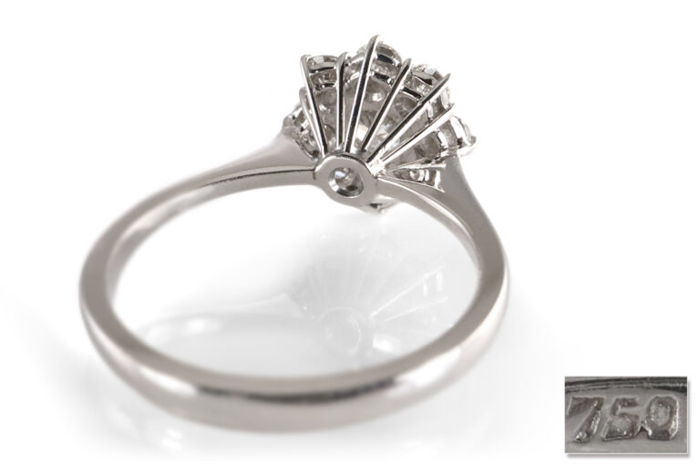 Ring 1 Brillant 0,59 ct G/VS2 +8 Brillanten 750 Gold DPL Gutachten [BRORS 20498]